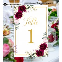 Burgundy Ivory Table Numbers printable template, (124)